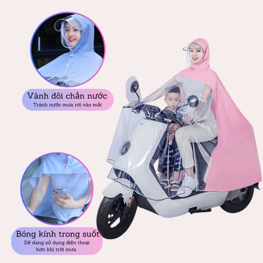 Áo Mưa Nửa Trước Bóng Kính Cho Mẹ Và Bé