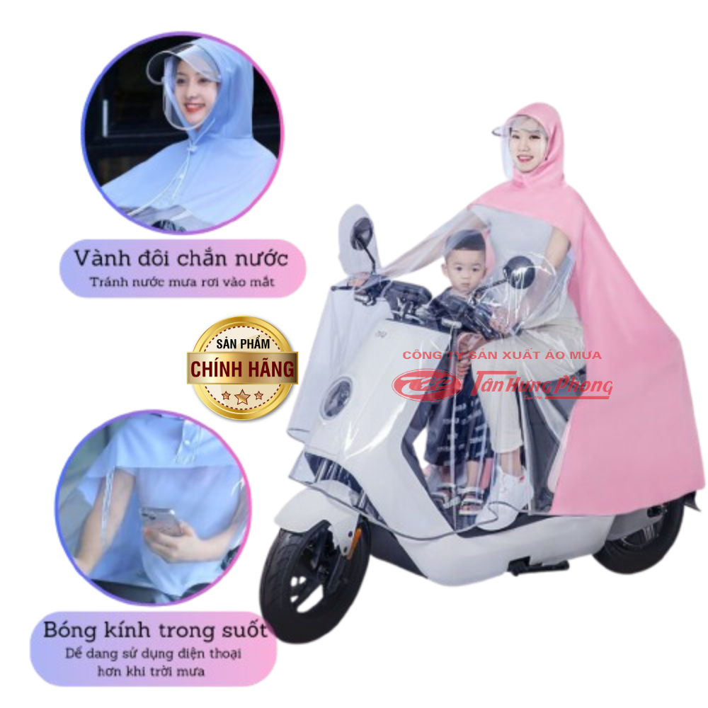Áo Mưa Nửa Trước Bóng Kính Mẹ Và Bé